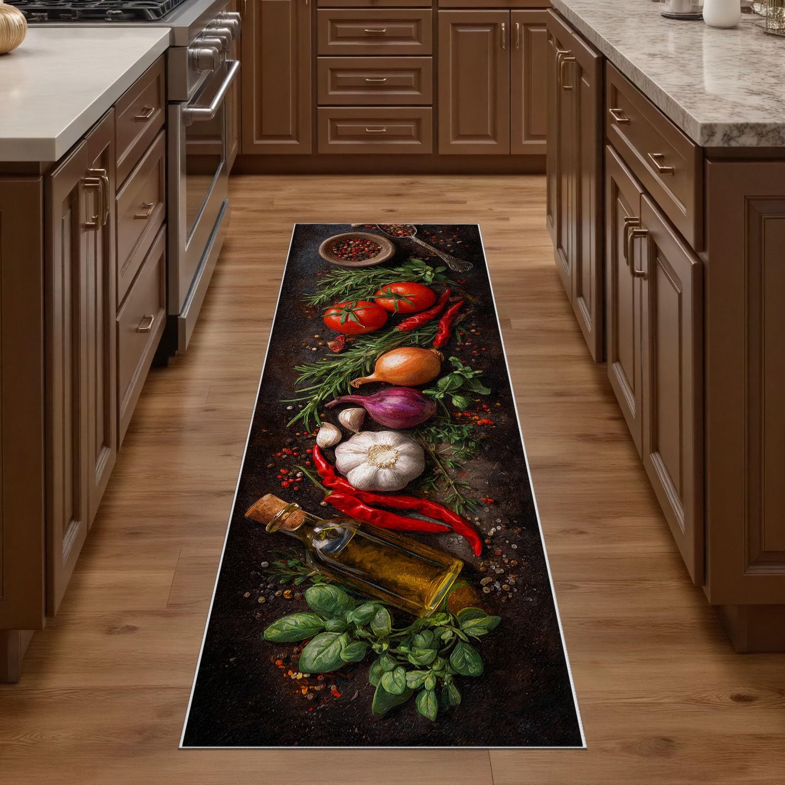 Tapis Cuisine Épices Tapis Couloir 60x210 cm Légumes Antidérapant et Lavable Feast Carpet pour Chambre à Coucher Salon Buanderie