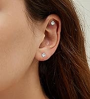 Vista 18 de G23 Titanium Earrings 5A+Cubic Zirconia Flat Back Stud Earrings 14K Gold Hypoallergenic Nap Earrings 2-5MM Tiny Handmade Cartilage Stud Earrings for