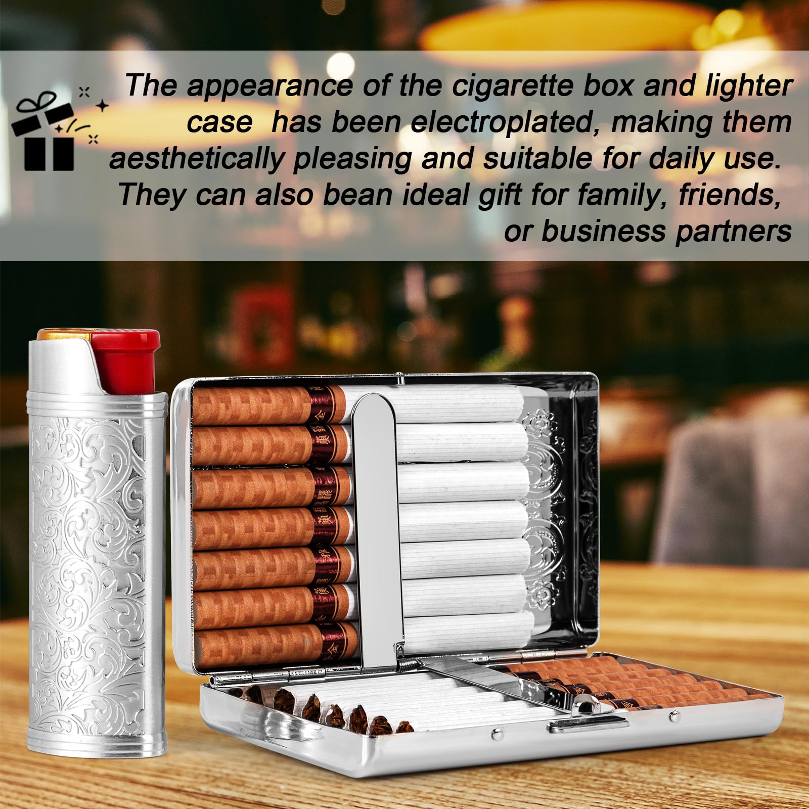 Vintage Metal Cigarette Case with J6 Lighter Metal Case, Holds 12pcs 100mm  Cigarettes, Can Also Be Used for RFID Credit Card and Cash Organizer 
