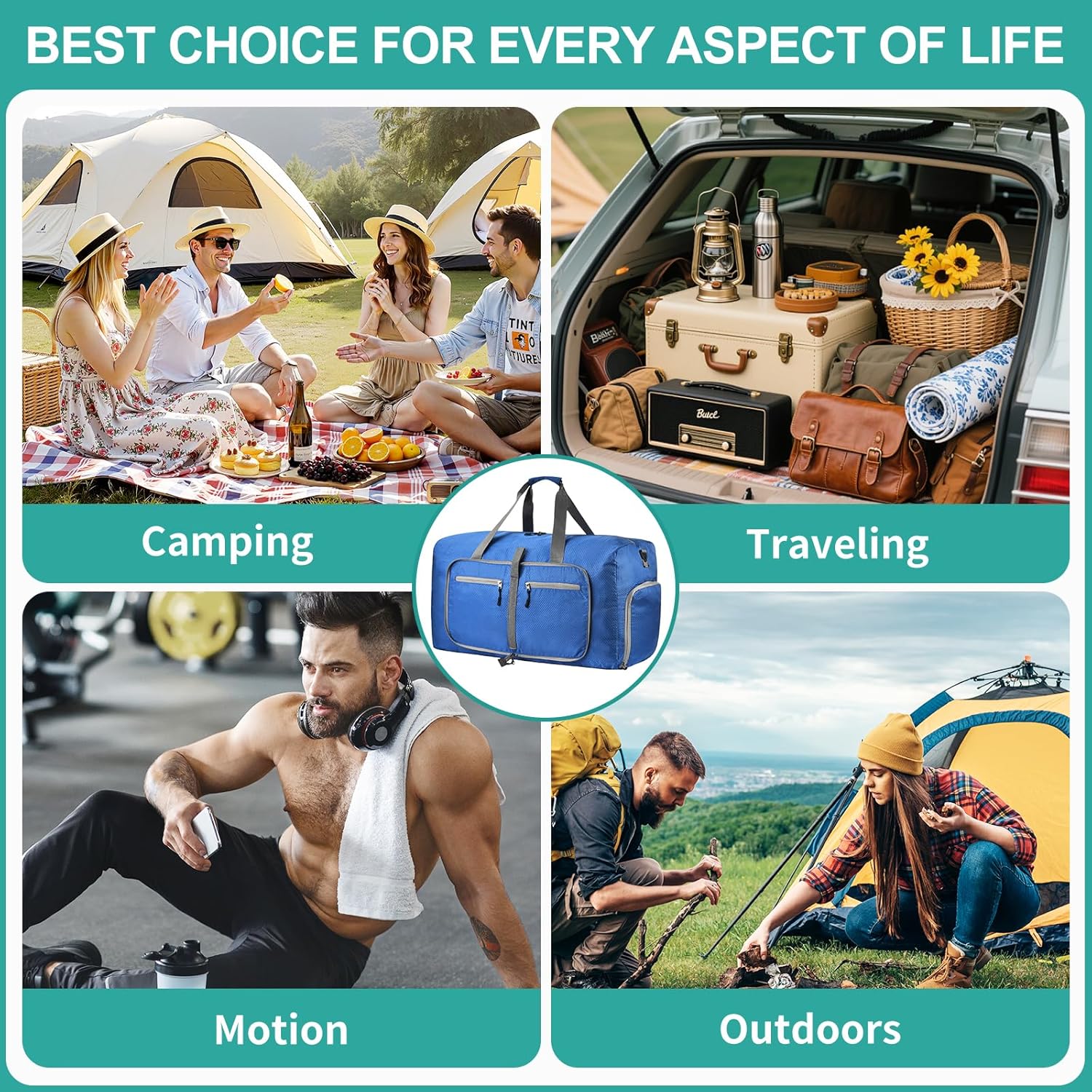 Dimayar Travel Duffle Bag for Men Women - Foldable Duffel Bag with Shoes Compartment - Overnight Bags Waterproof & Tear Resistant(115L,Navy Blue) - Image 8