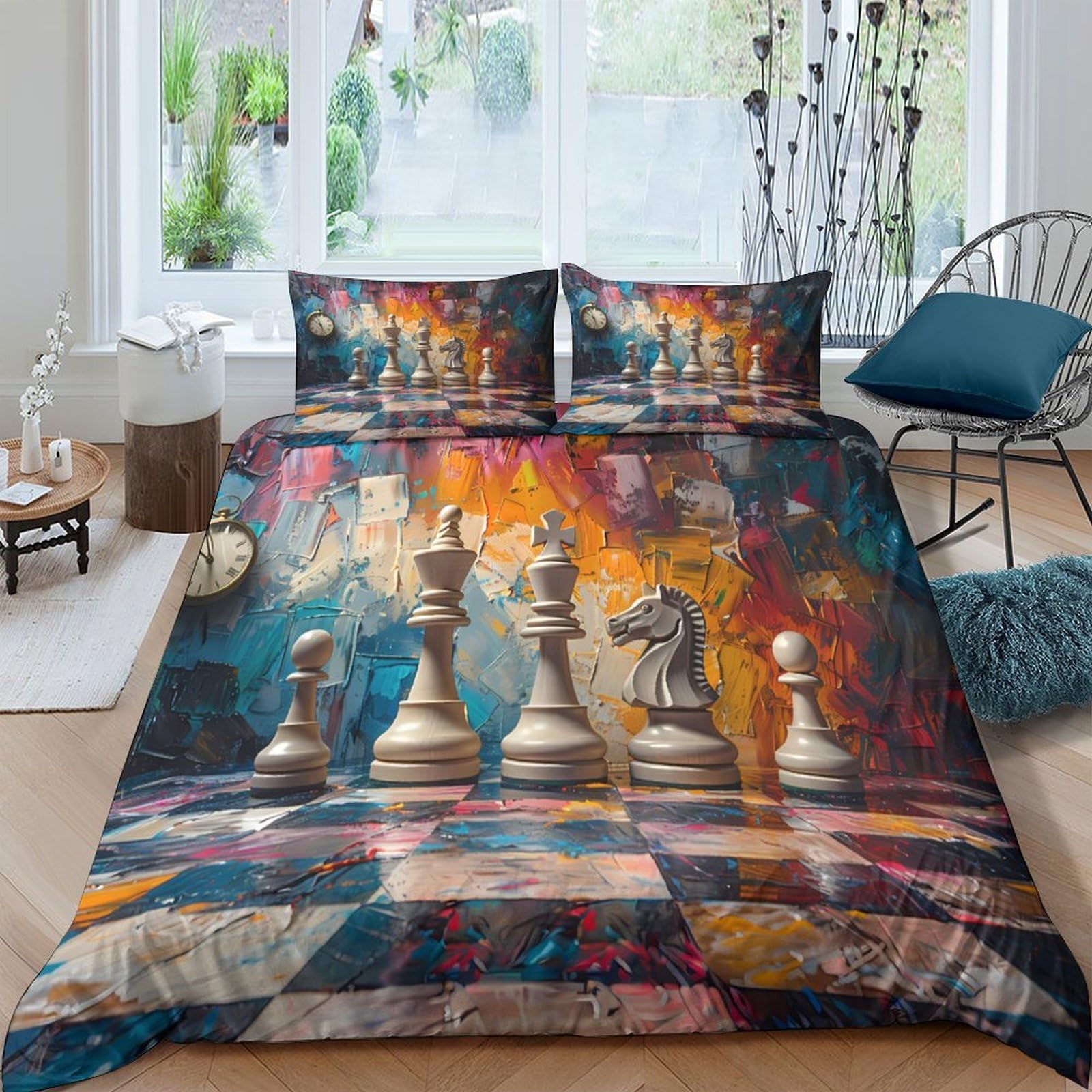Ctjqhvkz Style-6 3D Printed Chess Abstract Art Fitted Sheet Microfiber Soft Anti-Slip Mattress Cover For Bedroom Dorm Home Decor Single（135X200cm）
