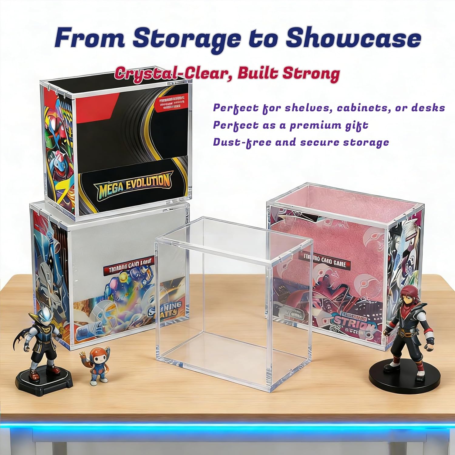 Booster Box Acrylic Case 3 Pack – Magnetic Lid Clear Display Protector, 8MM Thick Acrylic Protective UV Resistant Storage Compatible with PKMN Booster Boxes for TCG Collectors