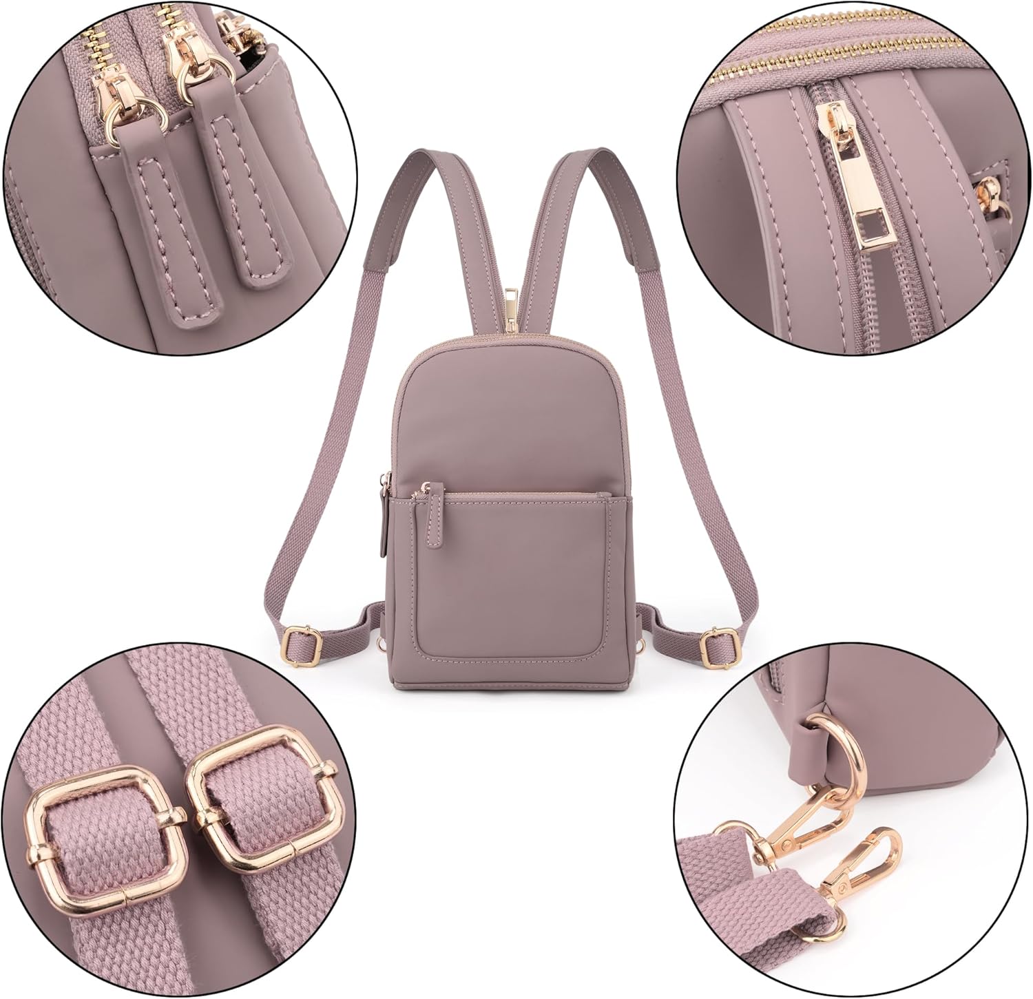 UTO Sling Bag for Women Crossbody Trendy Chest Belt Bag Convertible Backpack Purse with Wide Shoulder Zip Straps