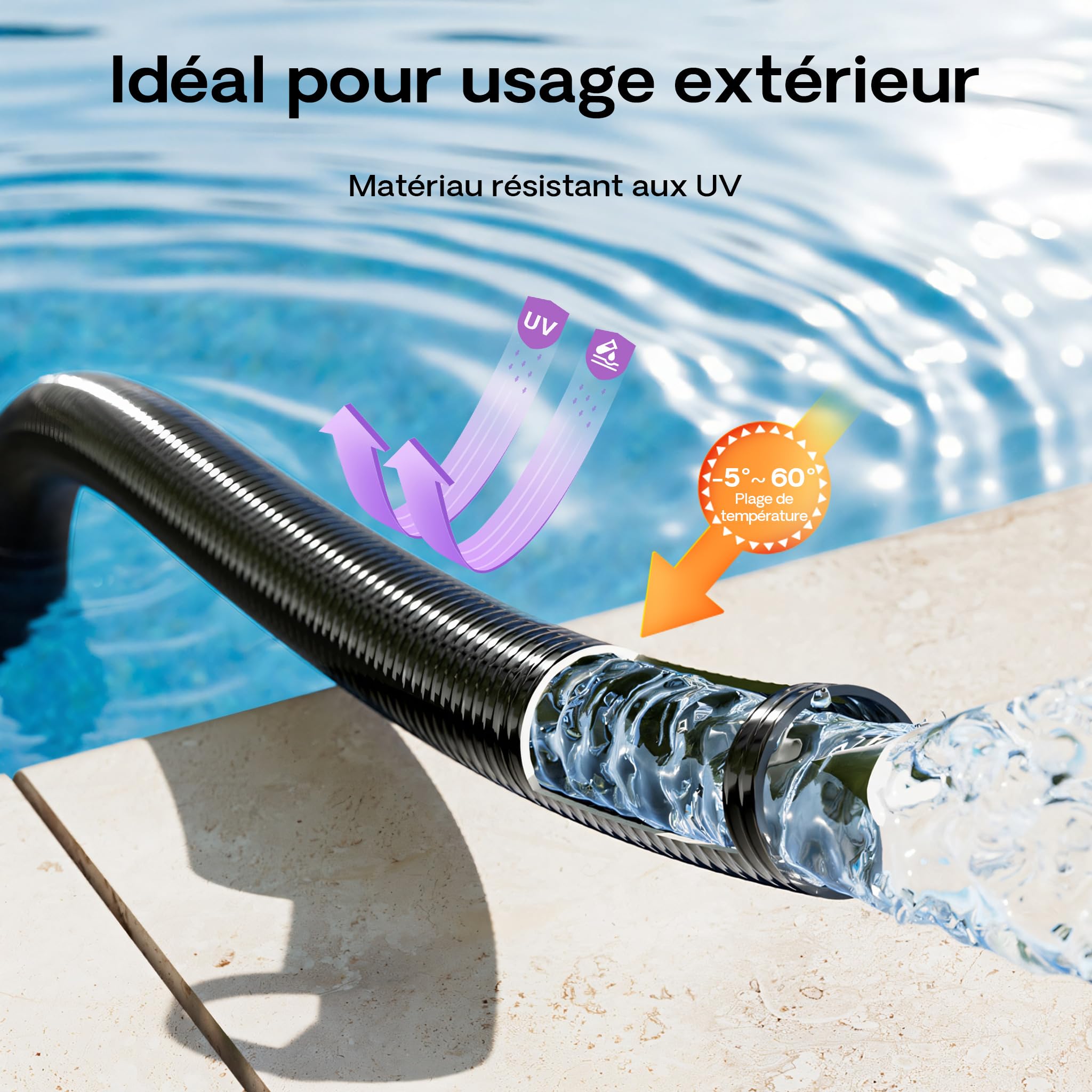 Wiltec Tuyau d'aspiration noir – 10 m/Ø 50 mm (2") / 640 g/m – avec Spirale de renforcement – Tube à pression souple en PVC – pour Arrosage Irrigation Jardinage Évacuation Refoulement