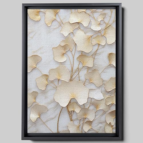 Original Ginkgo biloba Print On Canvas, Modern Textured Gold Wall Art, Abstract Gold Leaves Print, Living room Wall Decor, Modern Art Print, Arts