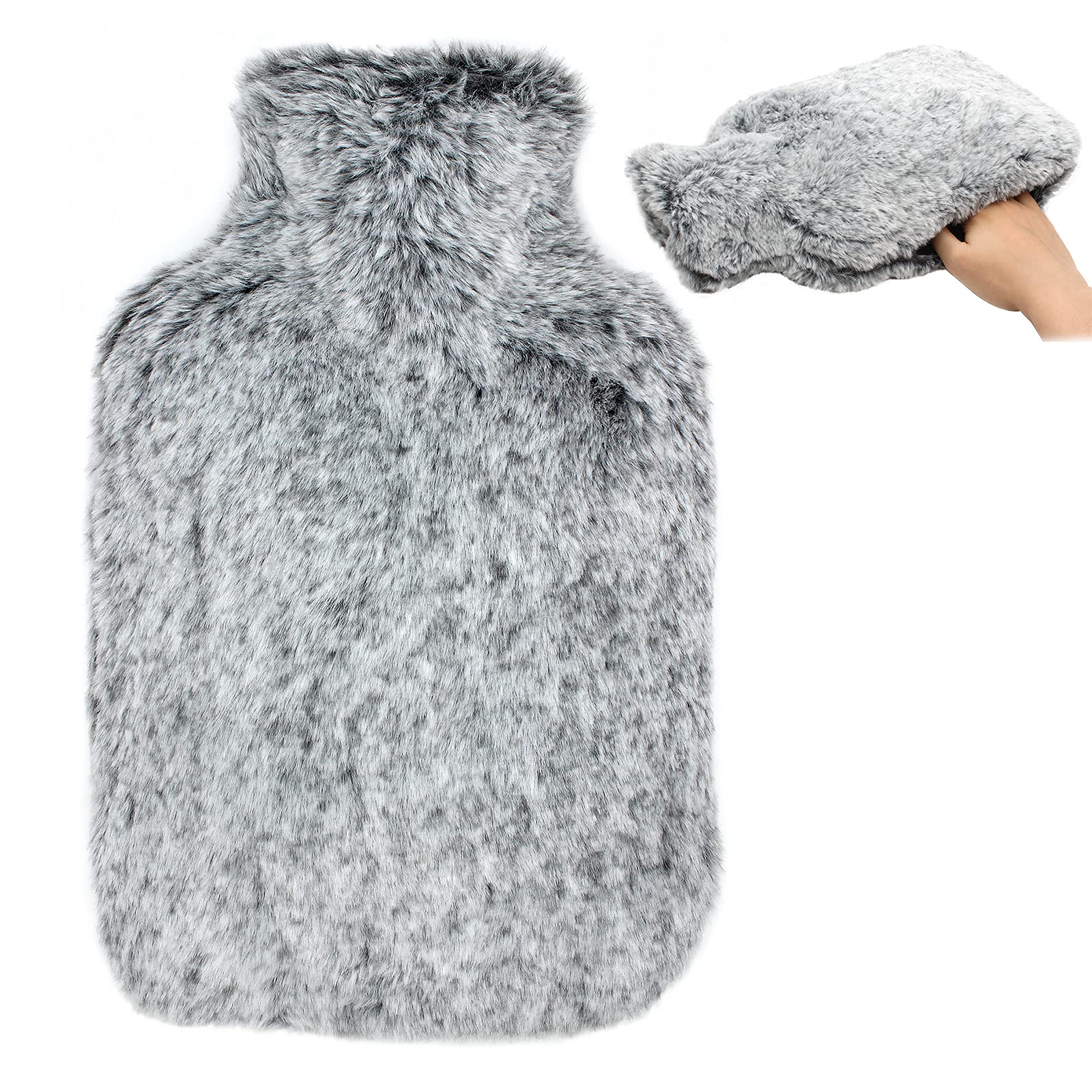 OWOZOI Fluffy Hot Water Bottle, Soft Furry Cover with Hand Pocket, 2L Large Capacity, Hot Water Bag for Pain Relief, Perio...