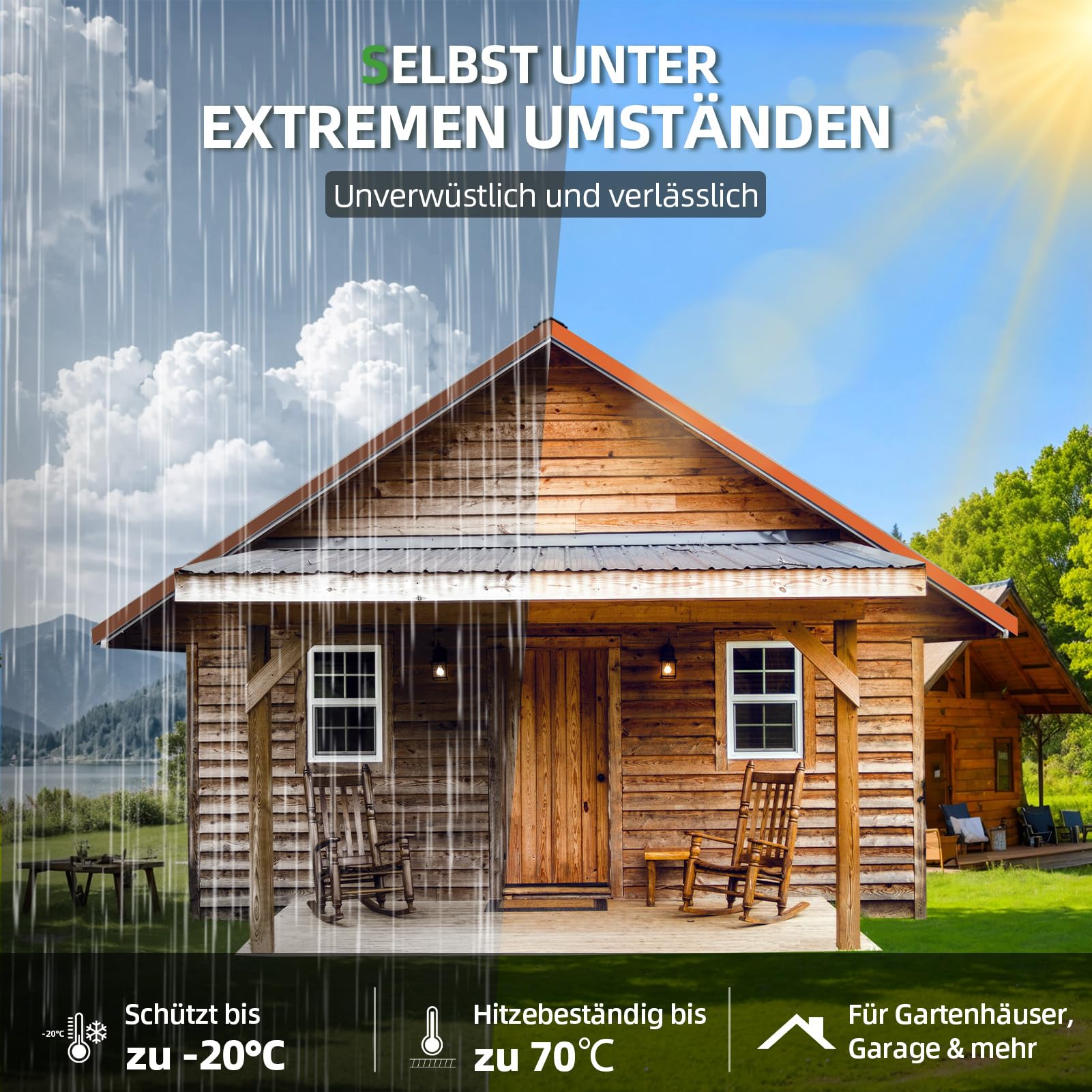 Dachfolie Aluminium selbstklebend, 5㎡ Dachbahn Selbstklebend mit Starkem Bitumenkleber, Folie Selbstklebend Bitumenbahn UV -Beständig für Gartenhäuser, Garagendächer, Schuppen, 1,25 mm Stark, 1 x 5 m