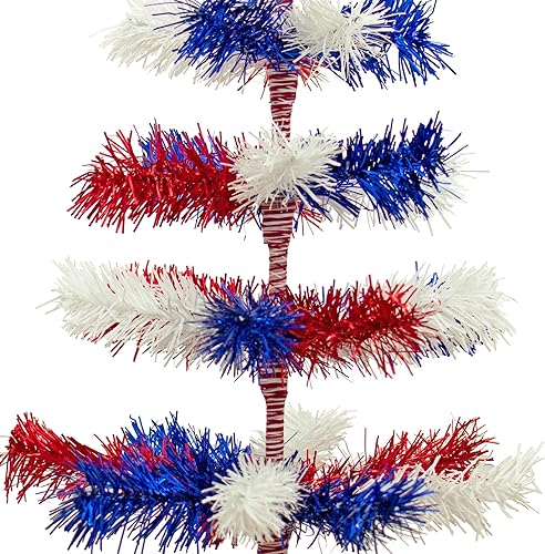 Miniatura 4 de Árbol de Navidad del 4 de julio, rojo, blanco y azul, cepillo de oropel mixto estilo pluma con soporte base incluido, 36 pulgadas