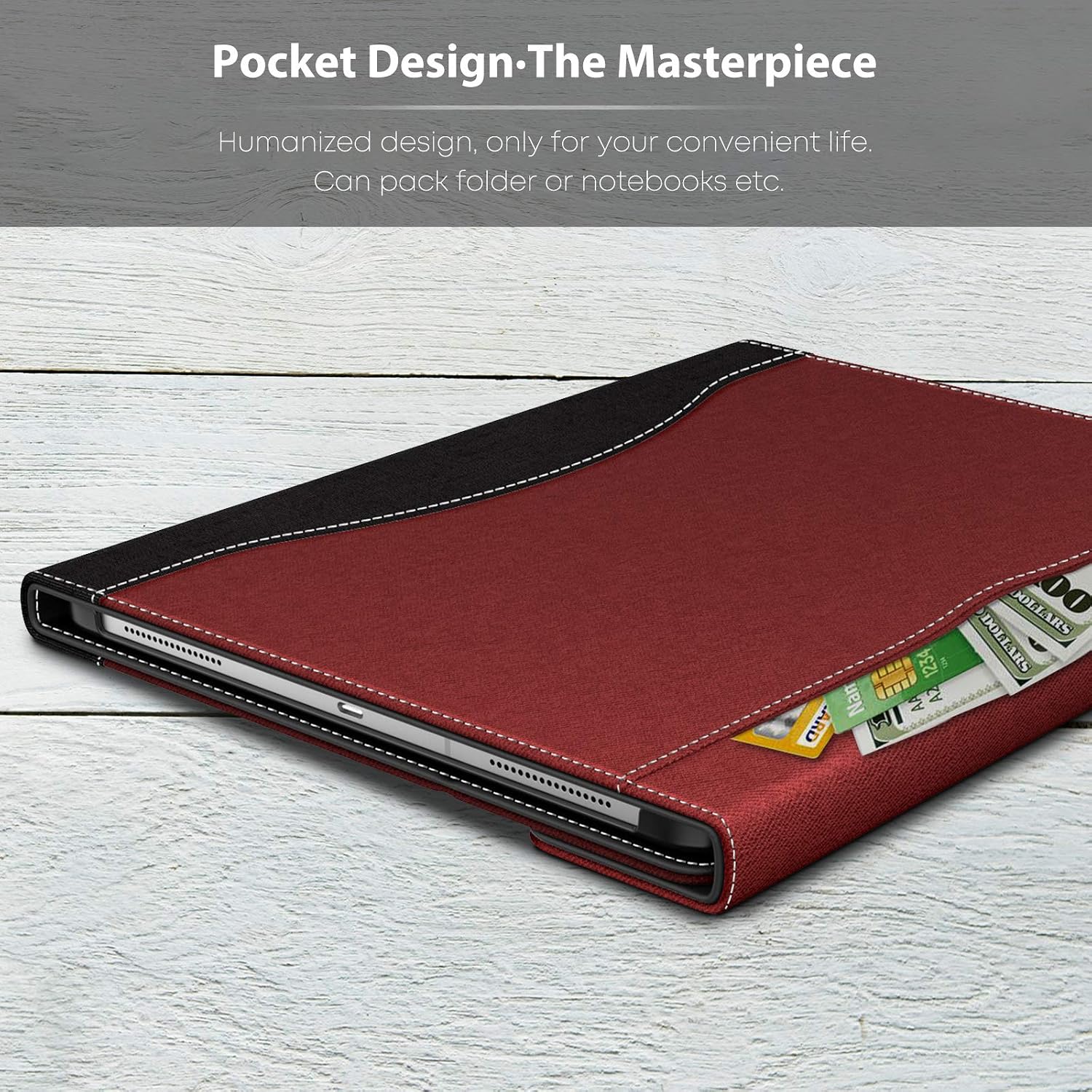 INFILAND iPad Pro 12.9 4th Gen 2020 Case, Multi-Angle Business Folio Stand Case Cover Built in Pocket for iPad Pro 12.9 4th Gen/ 3rd Gen [Support 2nd Gen Apple Pencil Wireless Charging], Dark Red