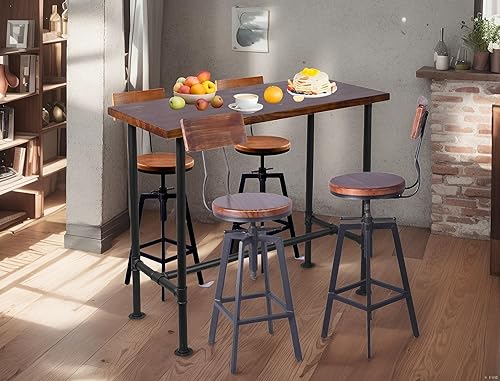Miniatura 8 de Diwhy Juego de mesa de bar y taburete de bar de 5 piezas, industrial rectangular, para comedor, pub, bar, escritorio y encimera de cocina, taburete