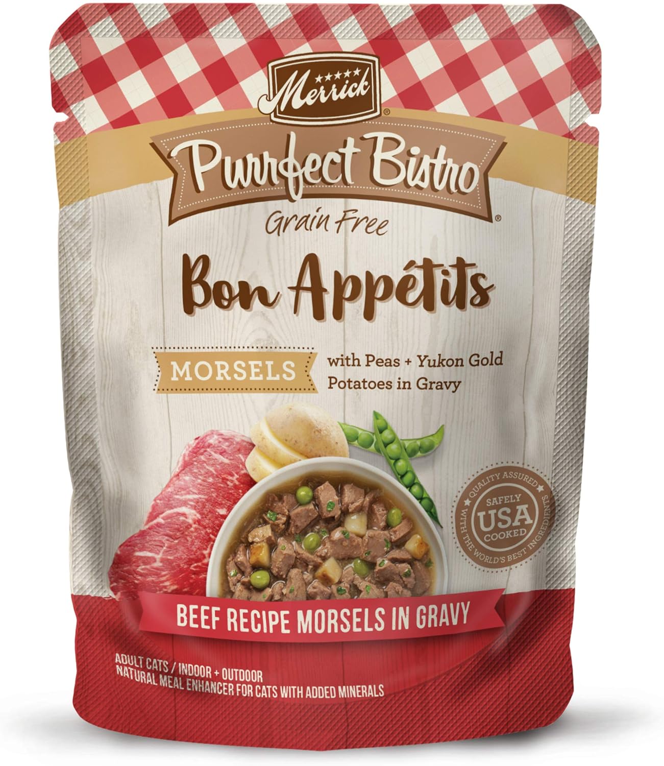 Merrick Purrfect Bistro Bon Appetits Premium Grain Free Wet Cat Food Topper, Beef Recipe Morsels in Gravy - (Pack of 24) 3 oz. Pouches
