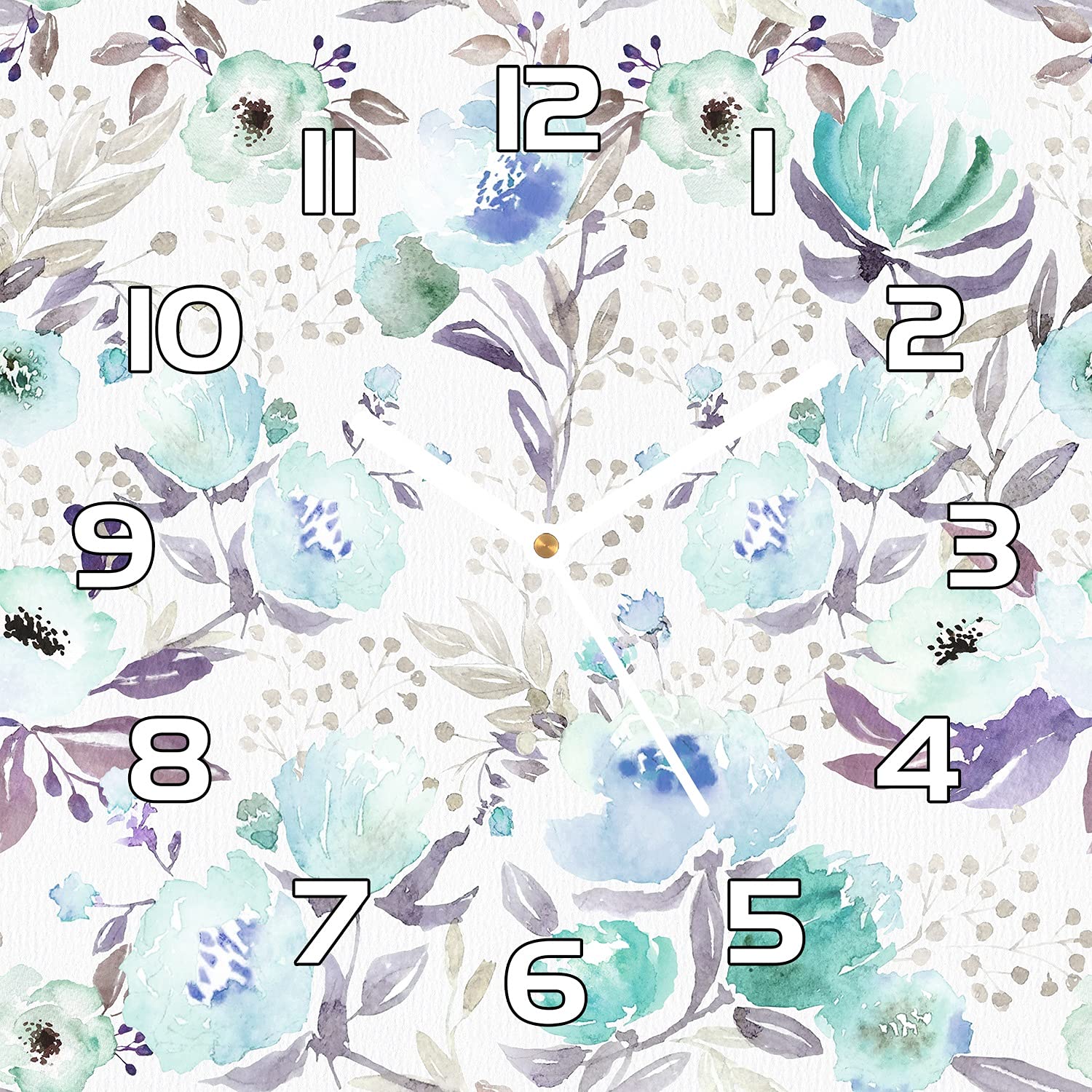 Horloge en verre 30x30 cm Fleurs de Jardin Pâle cadran moderne floral coloré