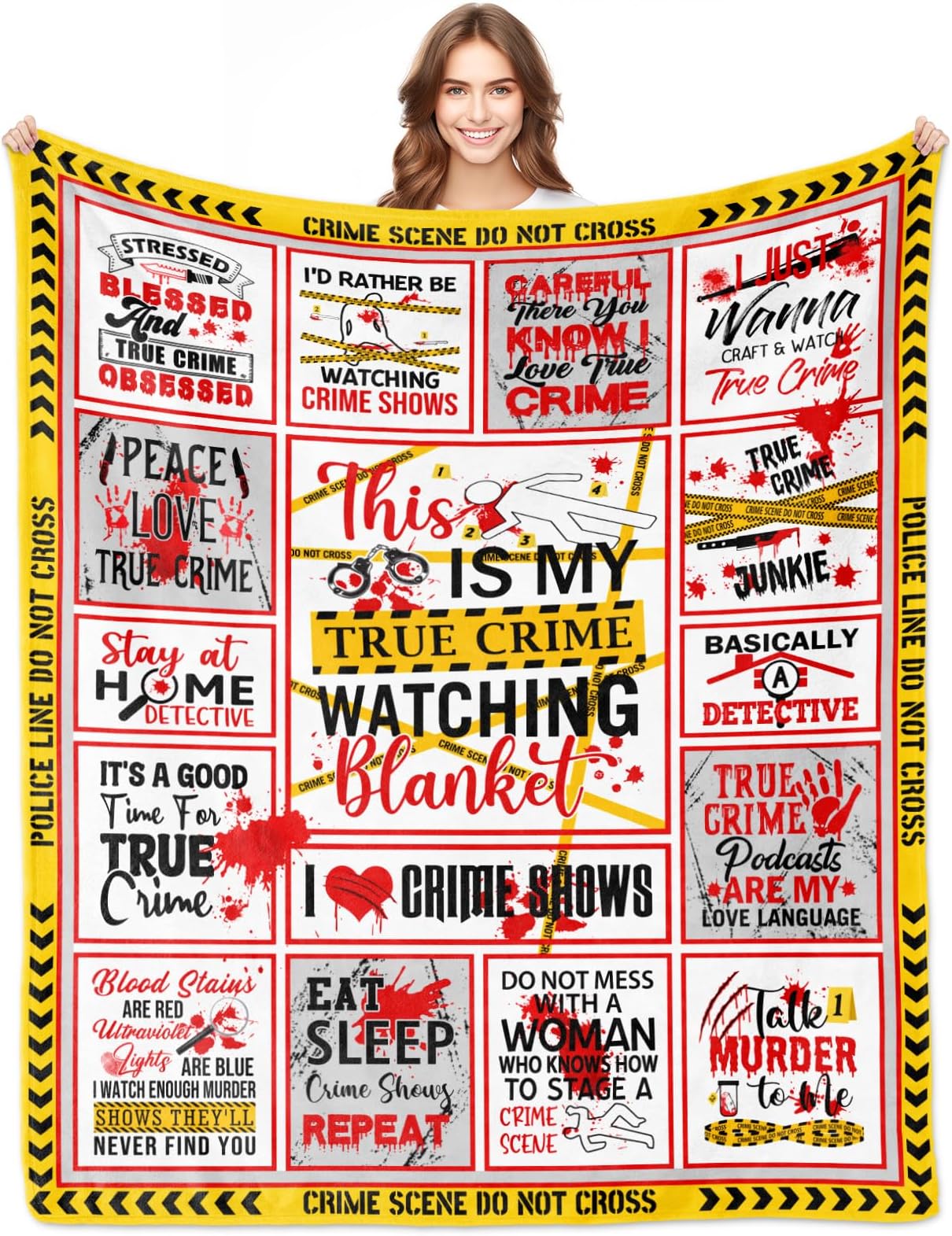 True Crime Gifts, True Crime Blanket 60"x50", Crime Scene Gifts, Serial Killer Gifts, True Crime Gifts for Women/Men, Crime Show Lover Gifts, Gifts for True Crime Lovers, Crime Junkie Merch