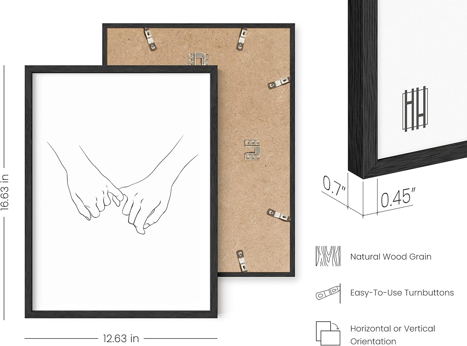 HAUS AND HUES Pinky Promise Wall Art Line Drawings - Minimalistic Couple Poster, Romantic Decor, Hand Holding Pinkies (Black Frame, 12x16)