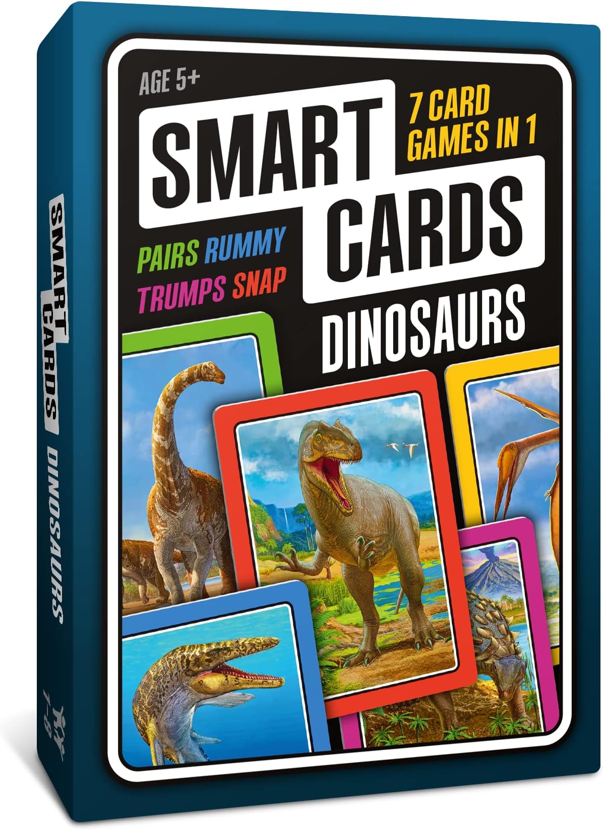 SMART CARDS DINOSAURS Card Game - Matching Pairs, Snap, Trumps, Rummy, Happy Families (7 Games To Play) | Travel Game, Gift, Stocking Stuffer | for Adults, Kids, Boys, Girls | Age 5+, 1-8 Players