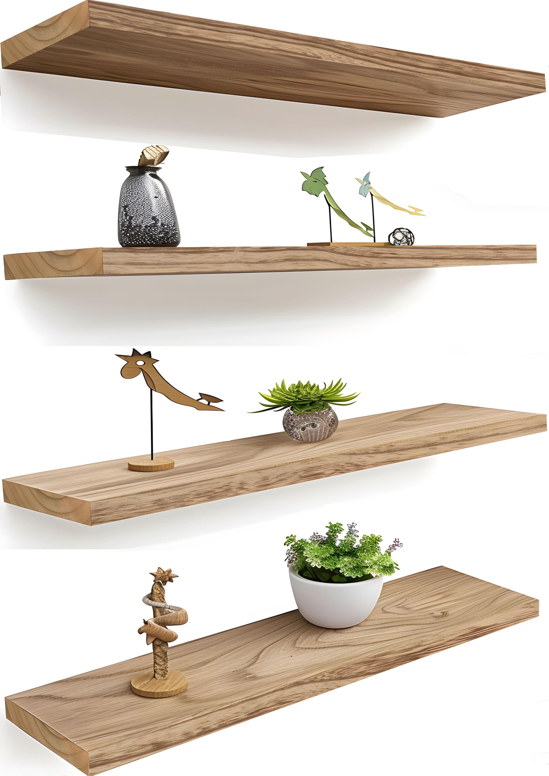 YFYEO 24 Inch Light Wood Floating Shelves for Wall Rustic Wall Shelf for Bedroom Living Room Set of 4