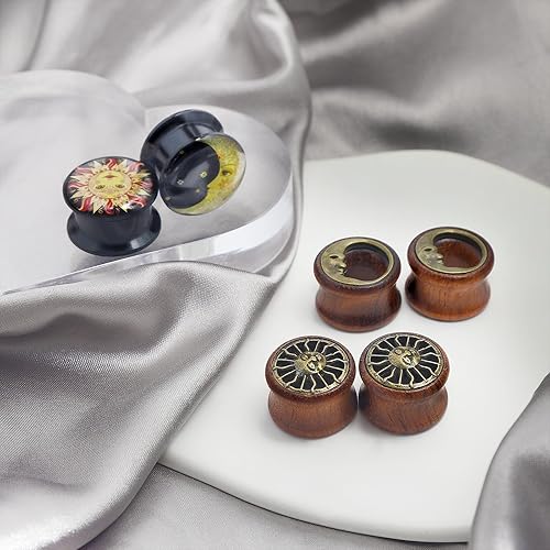 Miniatura 3 de Juego de expansores Qmcandy para oreja, de madera orgánica y acrílico, de 0 g a 34 pulgadas