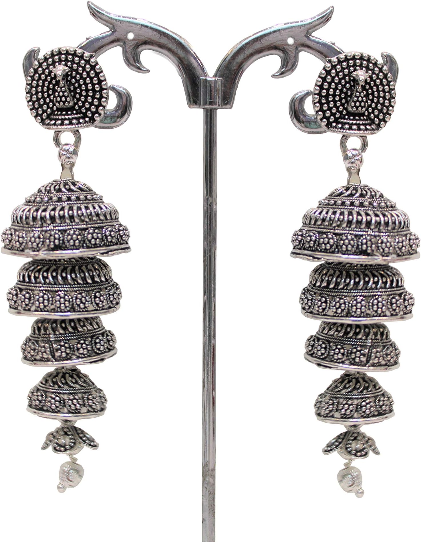 Earrings Women Jhumkas bells style silver plated oxidised Indian Bollywood traditional Peacock earrings jhumki for girls ladies and bridal jewellery
