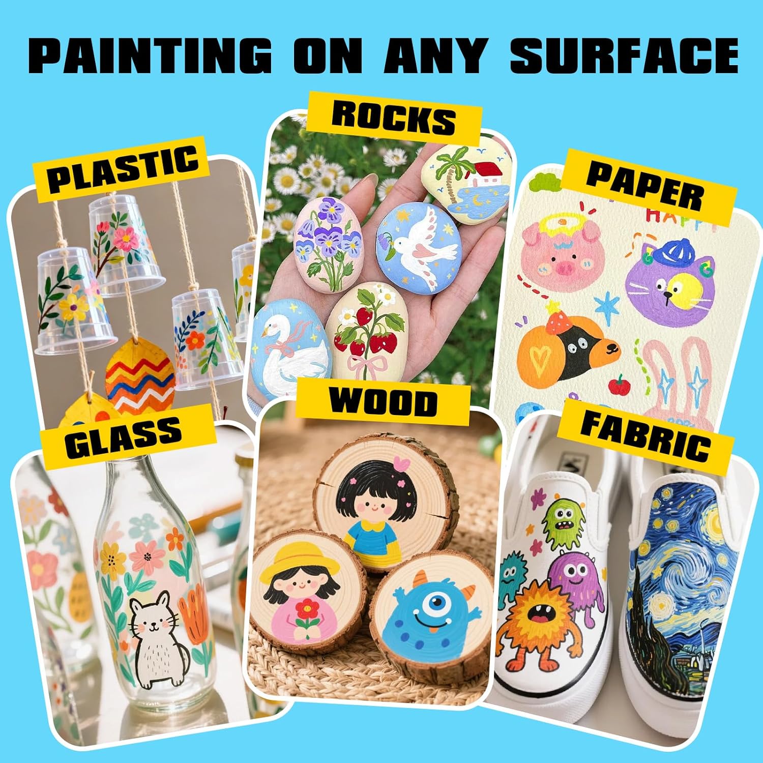 48 Colors Acrylic Paint Markers, Dual Tip with Fine Tip and Brush Tip, Acrylic Markers for Rock Painting, Canvas, Wood, Glass, Ceramic, Metal, DIY Crafts Art Supplies Kit - Image 6