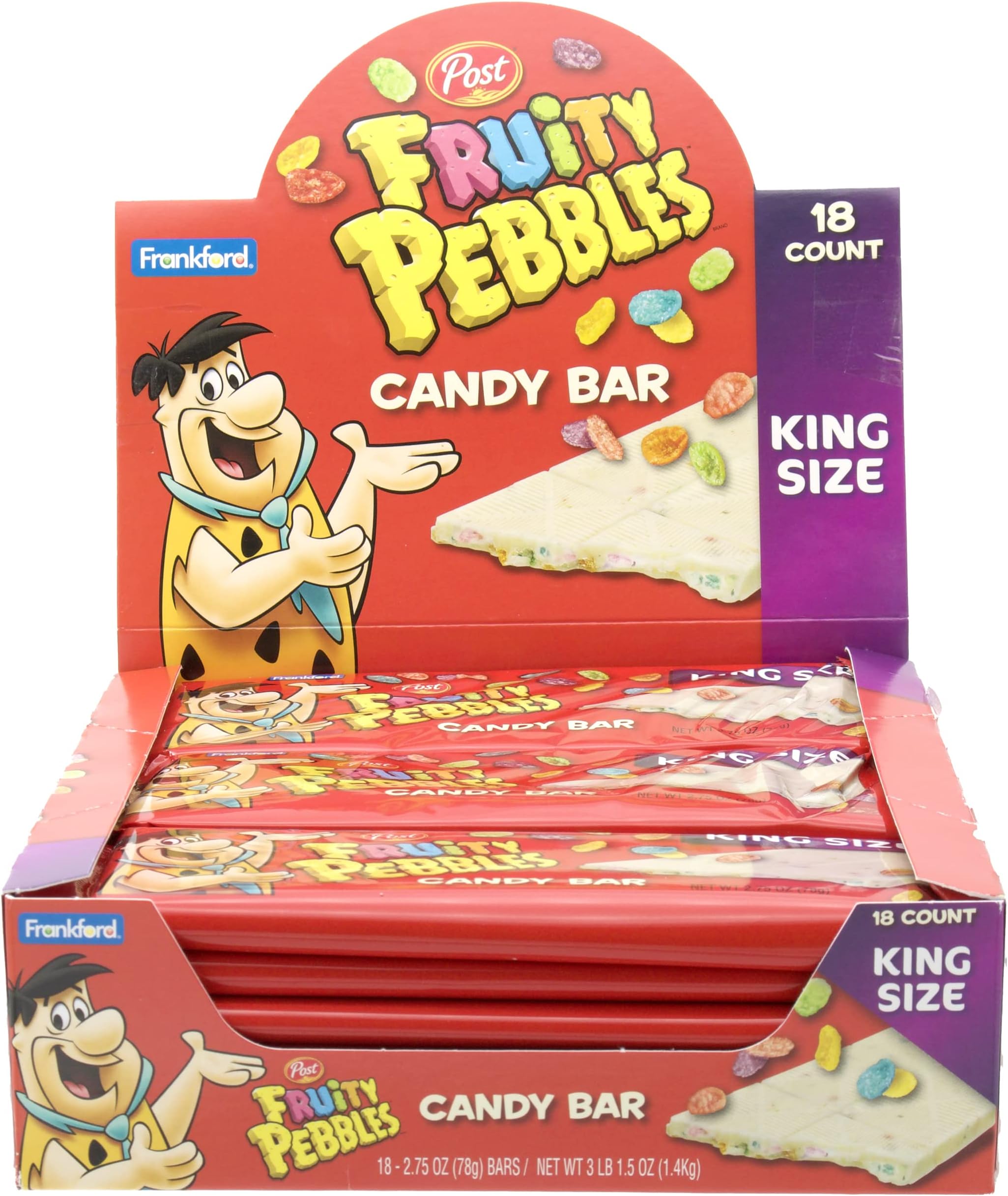 Frankford Fruity PEBBLES Candy King Size Bar, (Pack of 18)