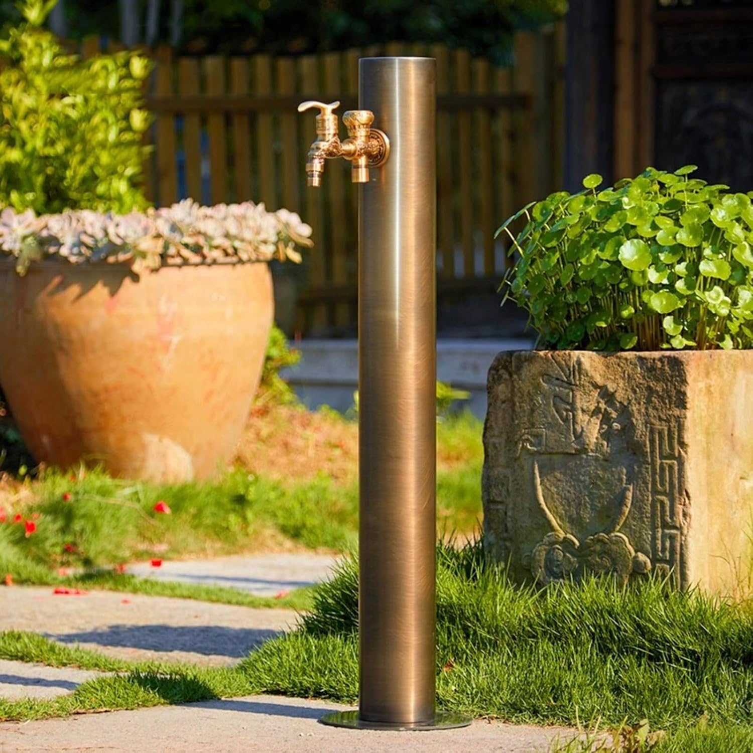 Floor Mounted Faucet Outdoor Water Pipe Vertical Fountain Irrigation Column,Freestanding Stainless Steel Garden Faucet Post - Anti-Freeze 304 Water Pipe, Outdoor Vertical Hydrant, Courtyard