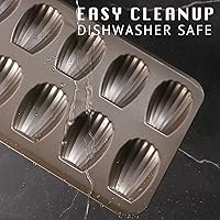 Vista 7 de HONGBAKE Molde de Madeleine antiadherente, paquete de 2 bandejas de galletas de madeleine resistentes de 12 cavidades para hornear en el horno