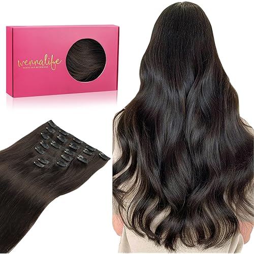 WENNALIFE Clip in Hair Extensions Real Human Hair, 20 Inch 120g 7pcs Remy Hair, Dark Brown Straight Natural Extensiones De Cabello Humano Con Clip Ins