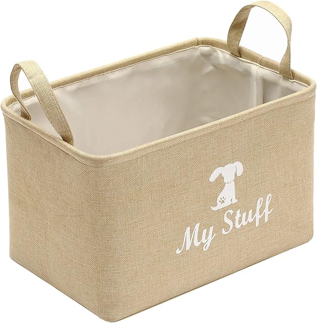 Morezi Dog toy box puppy baskets storage small collapsible pet toys bin with handles, Perfect for collect pet chew rope, blankets, leashes and diaper - Dog - Beige - L