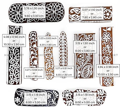 Miniatura 4 de Hashcart  Juego de 10  Bloques de impresión multidiseño para borde de sari  Impresión a mano de henna Mehndi  Sellos para álbumes de recortes