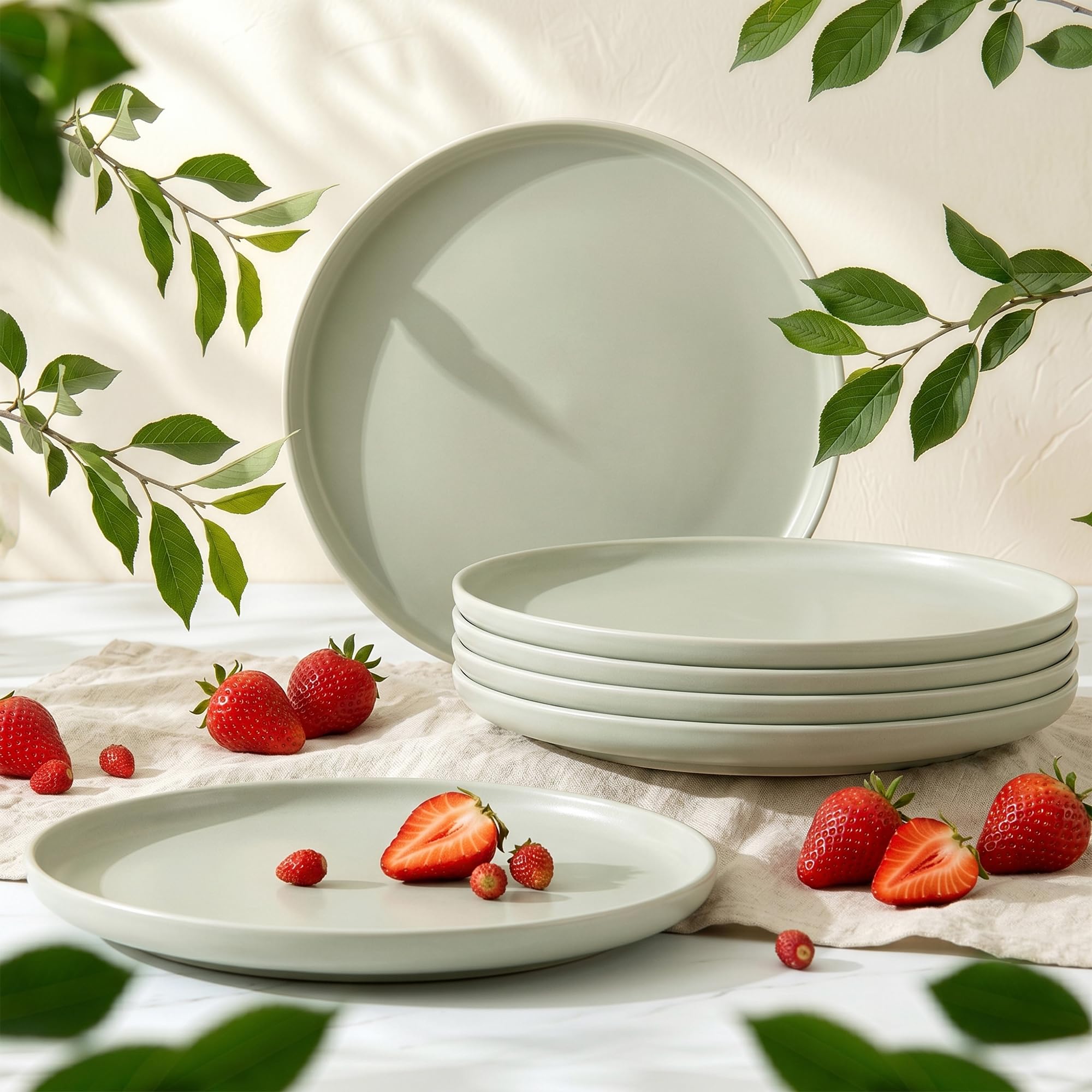 Konsimo. Speiseteller Set für 6 Personen - VICTO Tellerset aus Keramik - Teller Set 6er - Spülmaschinen - Mikrowellengeeignet - Moderne Großer Essteller - 27 cm - Beige - Grün Matt