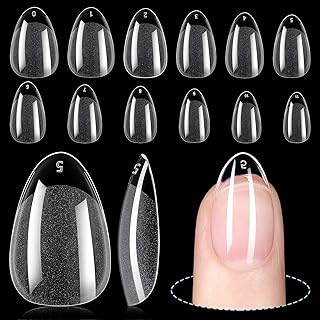 TOMICCA Short Almond Nail Tips,192Pcs Nail Tips Fake Nails Acrylic Nail Kit, 12Sizes Gel Clear Nails for Nail Extension Home DIY Nail Salon