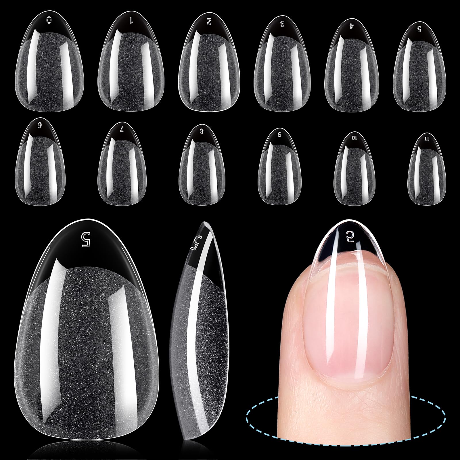 TOMICCA Short Almond Nail Tips,192Pcs Nail Tips Fake Nails Acrylic Nail Kit, 12Sizes Gel Clear Nails for Nail Extension Home DIY Nail Salon