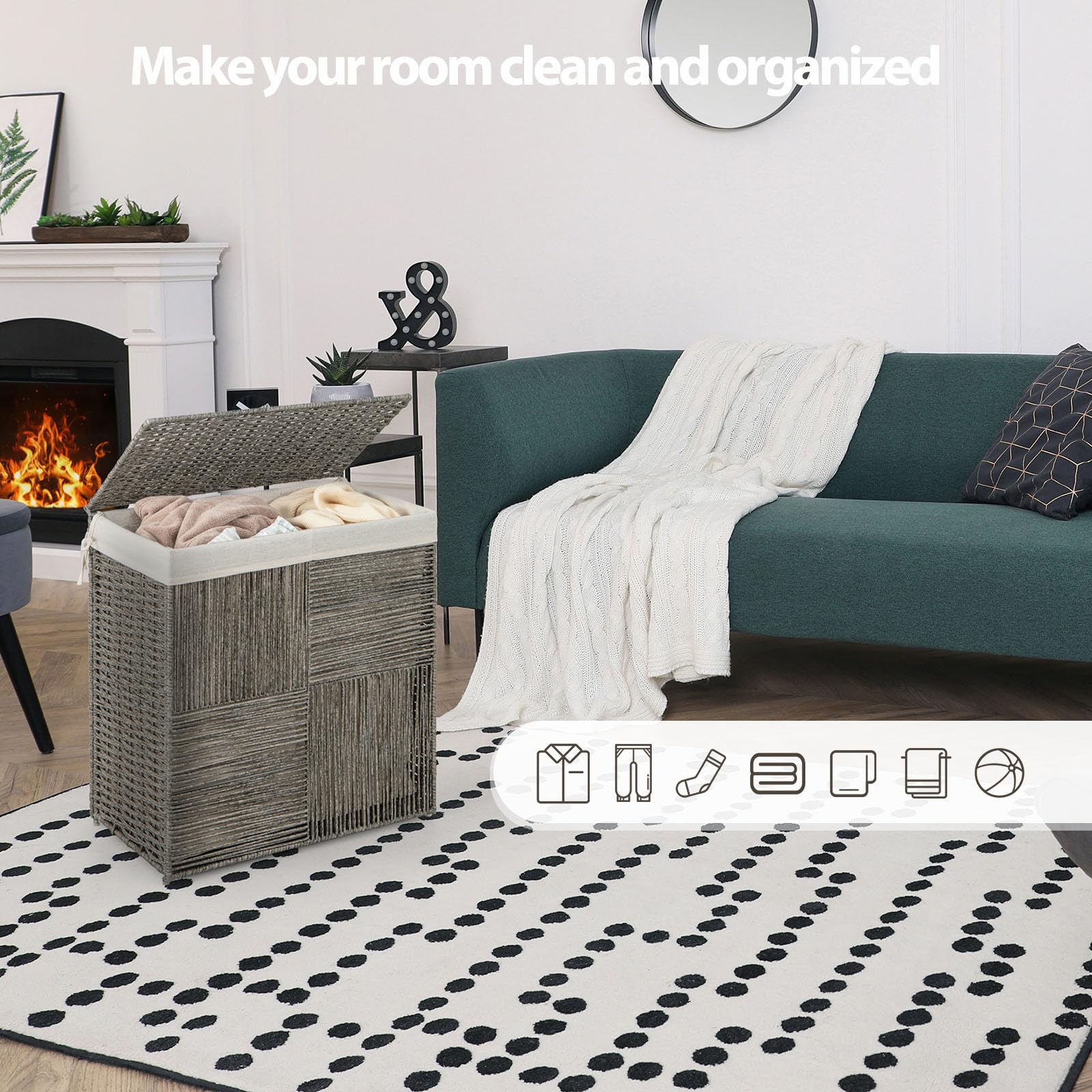 LIFEZEAL Handgeflochtener Rattan Wäschekorb, 110L Wäschesammler mit Deckel, Aufbewahrungskorb mit herausnehmbarem Wäschesack, Faltbarer Wäschetonne für Waschküche, Laundry, Badezimmer