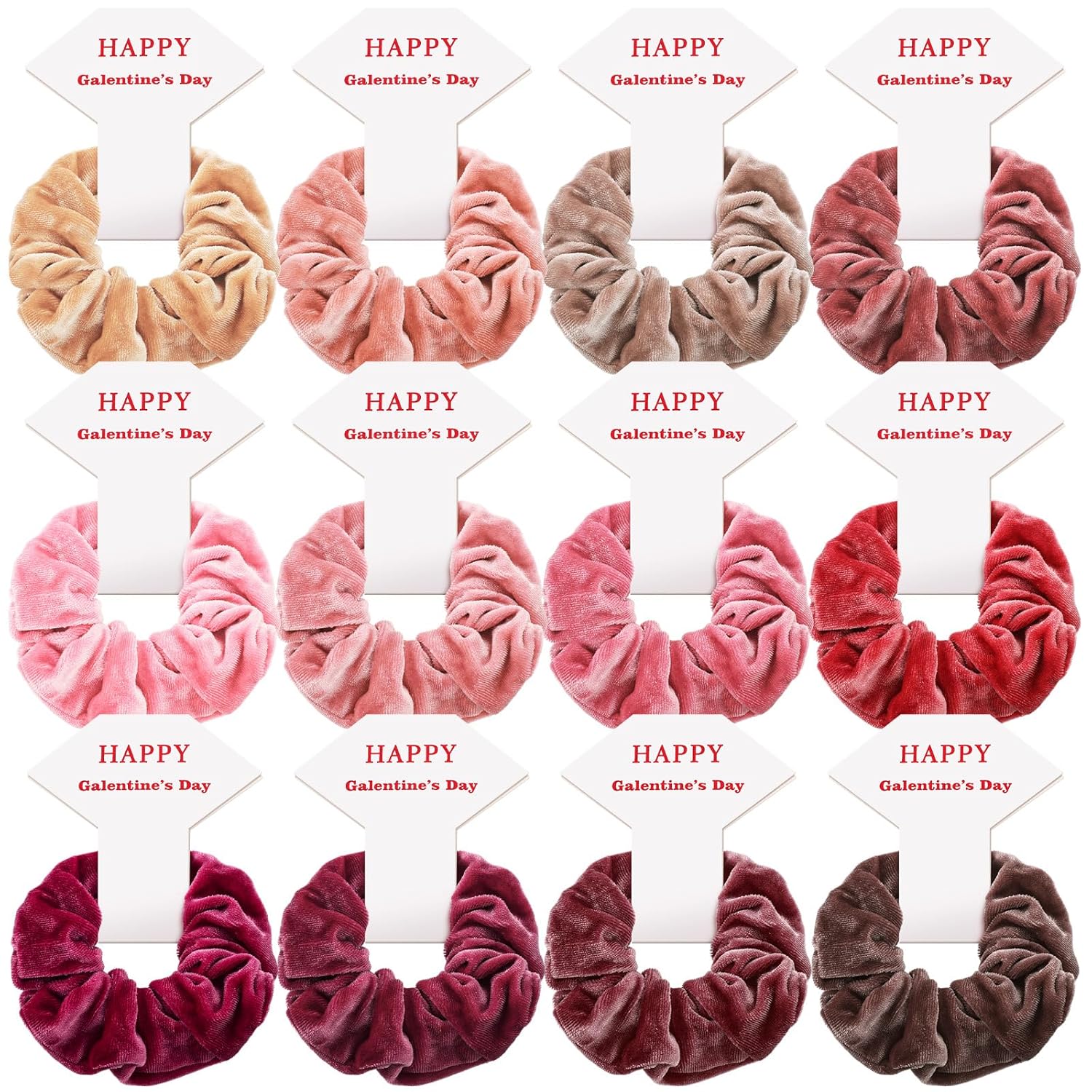 12 Pcs Galentine's Day Hair Scrunchies Gift Cards Happy Galentine's Day Party Favors Blush Ponytail Scrunchies Velvet Elastics for Women Galentine Gift for Women Friends
