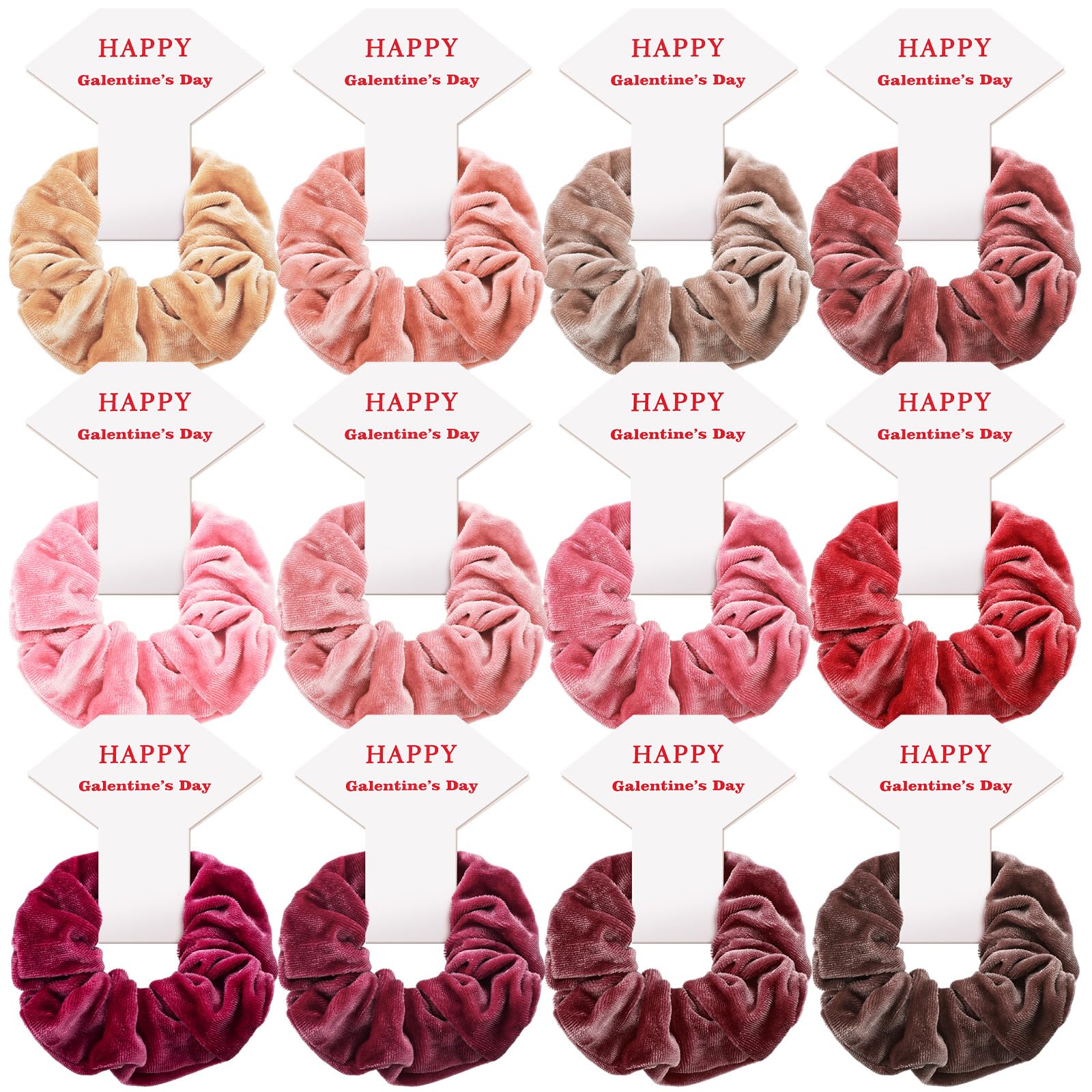Lot de 12 chouchous à cheveux en velours pour la fête de Galentine, cartes cadeaux, cadeaux pour femmes, amies