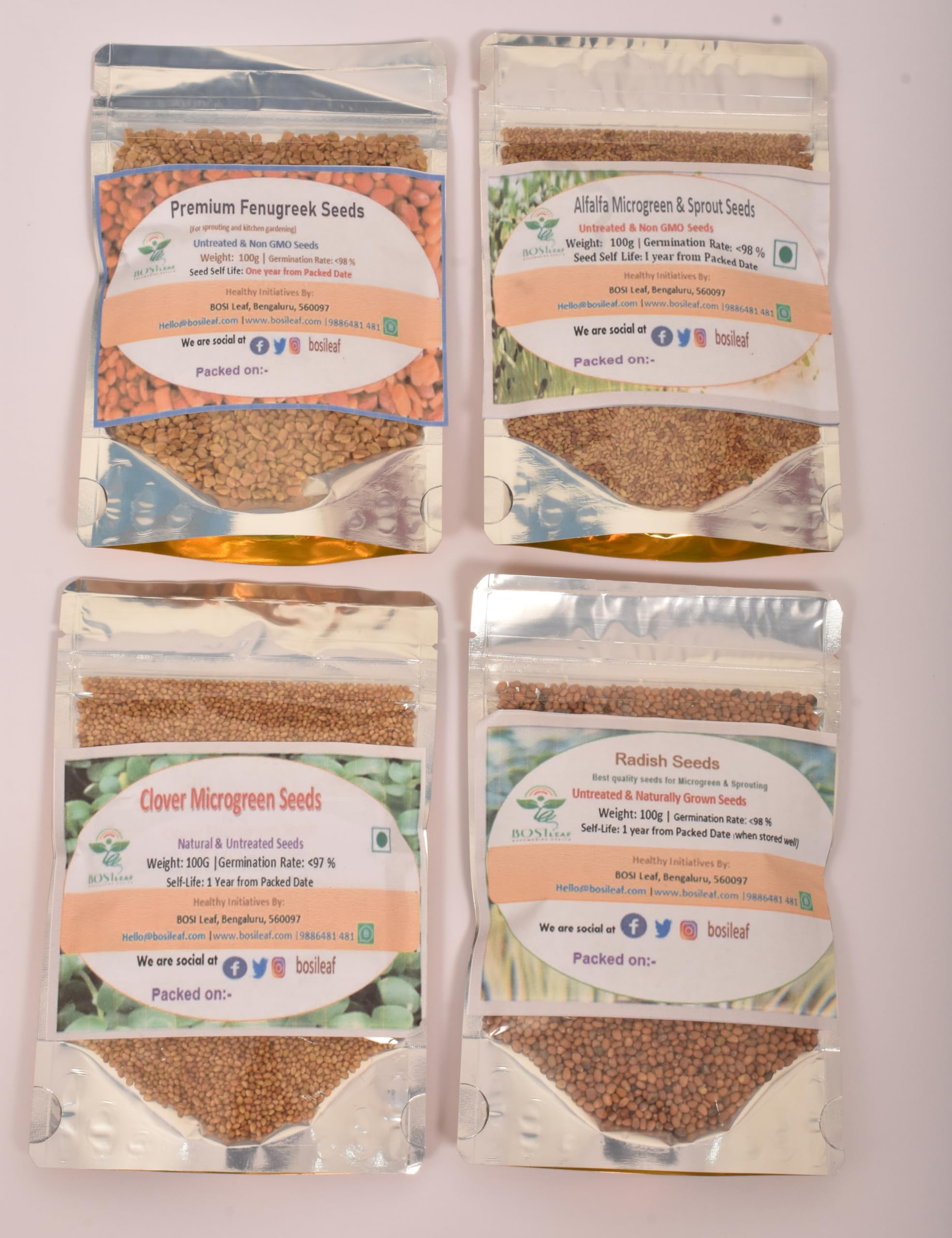 BOSI Leaf | 4 Variety of microgreens Sprouting Seeds | Alfalfa Clover Radish Fenugreek Seeds | Vegetable Sprout Seeds | 100grms x 4 - Grow Your Own Super Salad (B08K91T46C) Amazon Price History, Amazon Price Tracker