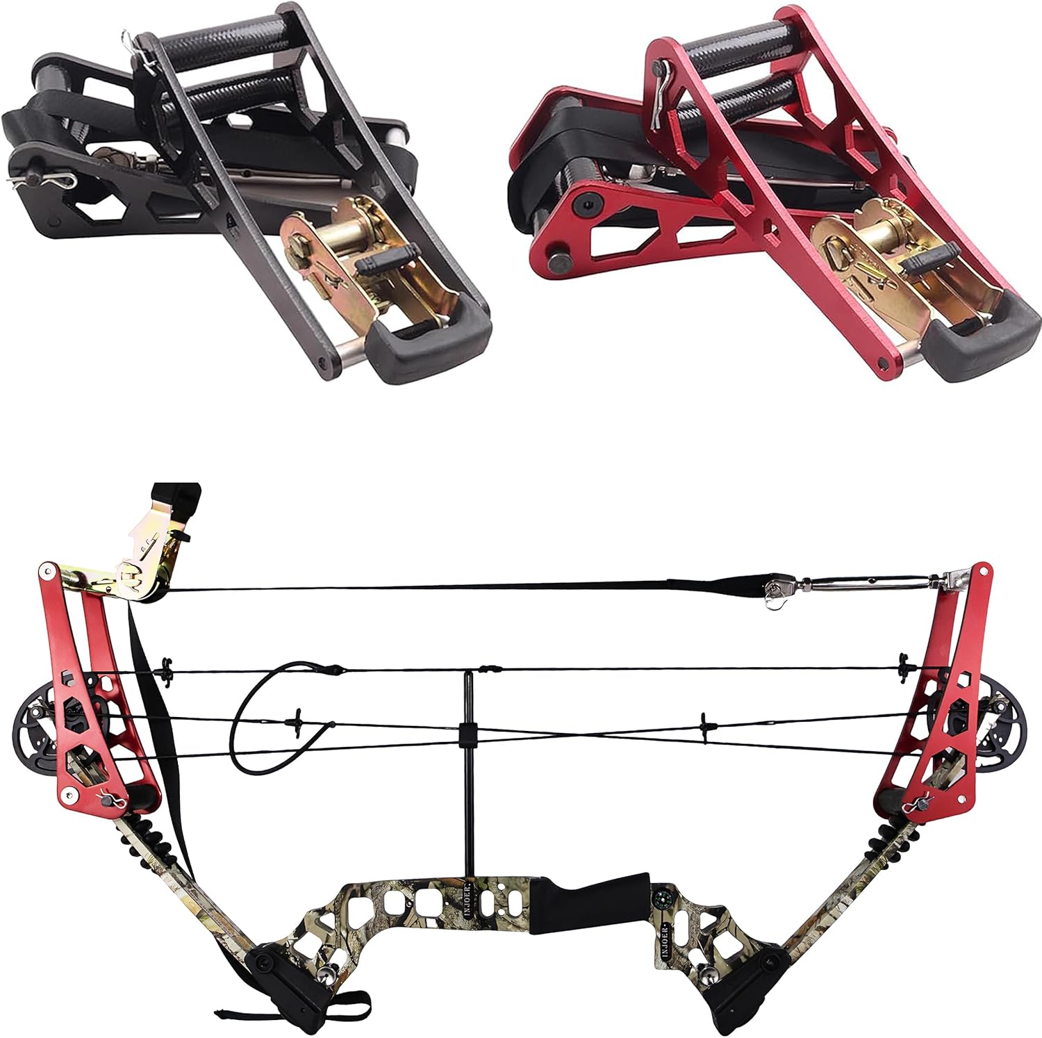 Archery Compound Bow Press Portable Hand Held Bow Accessories for Compound Bow & Crossbow Aluminum Alloy Ratchet Bow Press Open Tool for Bow String Silencers Replacement