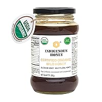 Vista 3 de INDIGENOUS HONEY Miel de flor silvestre cruda orgánica certificada por USDA, cosecha de microlotes pequeños sin filtrar, tarro de vidrio, origen