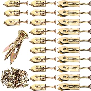 Pndeyo 30 Sets Self-Drilling Drywall Anchors with Screws Kit, Heavy Duty No-Drill Wall Anchors, Metal Expansion Screws for Wall Lights Picture Frames Curtains Shelves Blackboards-…