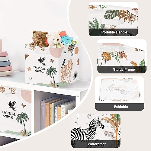 Miniatura 6 de Clastyle Juego de organizador de animales de la selva para niños, diseño de hojas tropicales, palmeras, jirafa, armario, ropa, cubo de