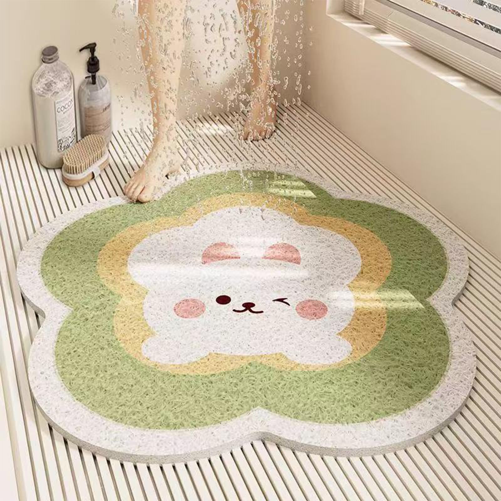 Tapis de douche de qualité supérieur rond floral PVC drainant 80 cm