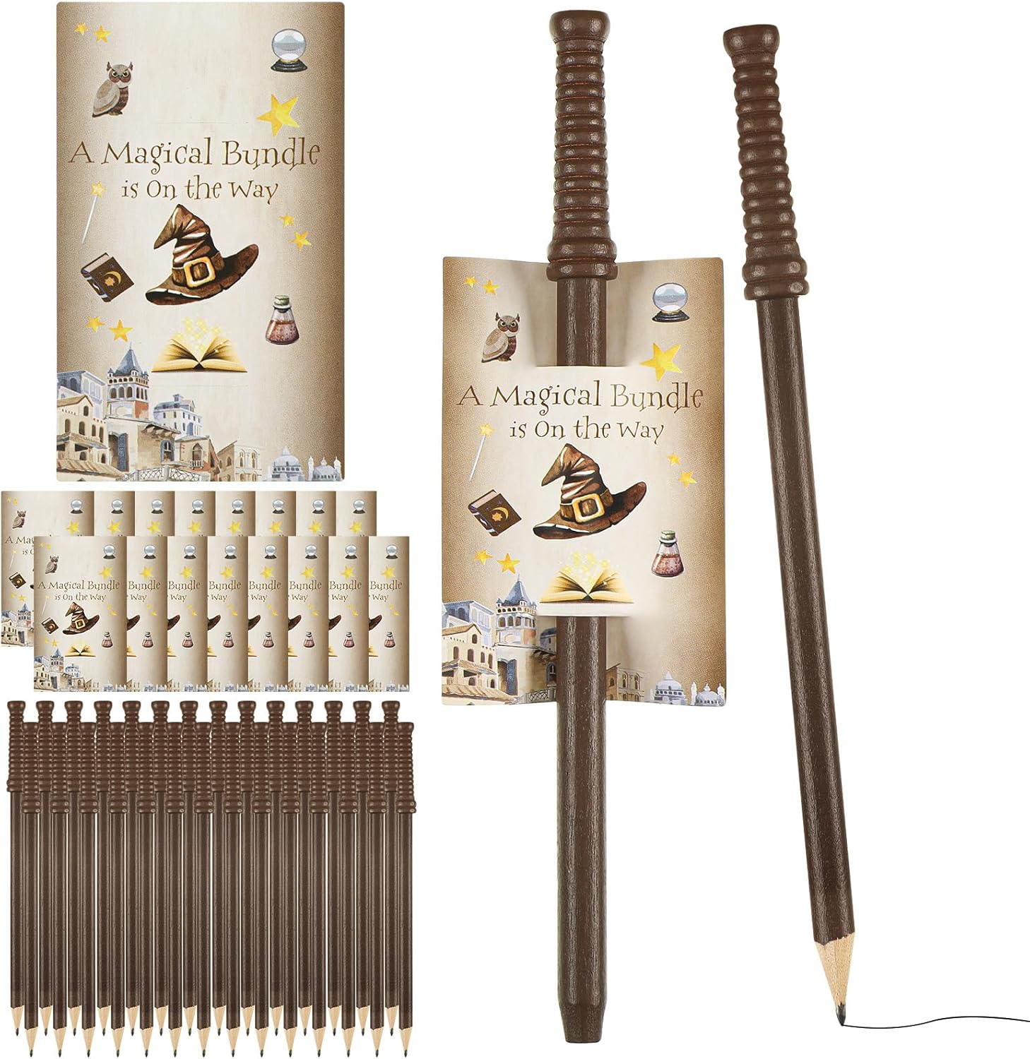 24 Sets Magical Wizard Baby Shower Favors, A Magical Bundle is On The Way Party Gifts Wand Pencils for Wizard Baby Shower Party Gifts Supplies