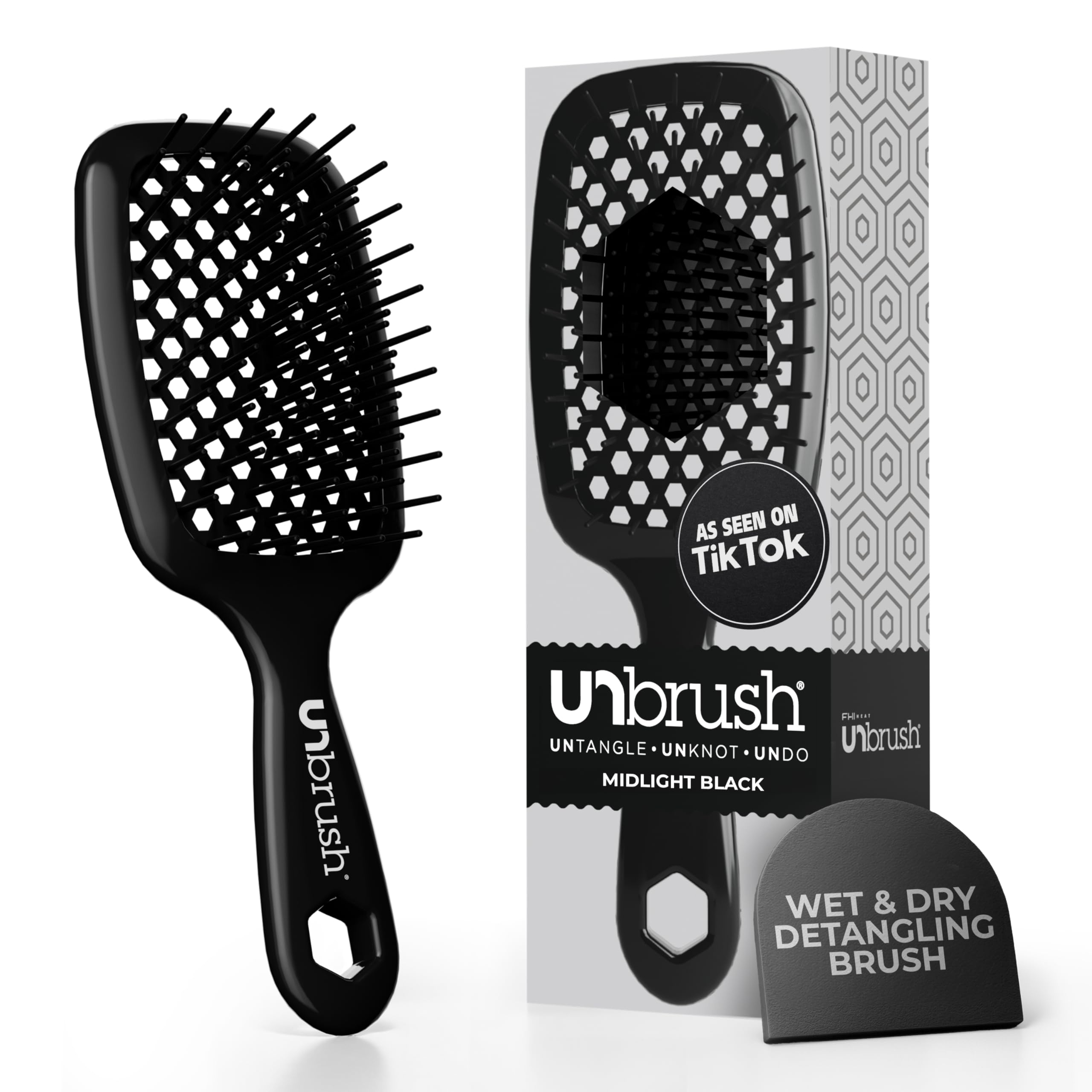 FHI Heat UNbrush Detangling Brush for Pain-Free Brushing on All Wet or Dry Hair Types — Durable DuoFlex Anti-Static Bristles, Lightweight Handle, Vented Hair Brush