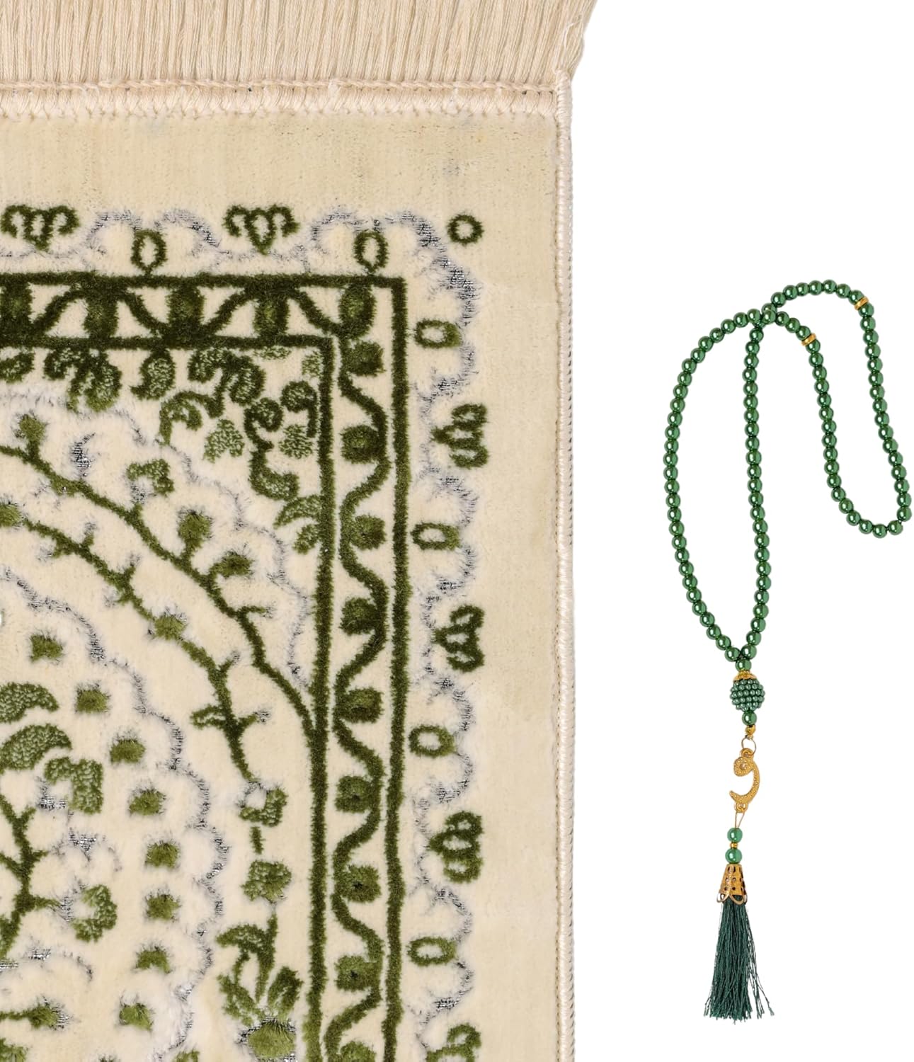 Muslim Prayer Rug, Soft Plush Islamic Prayer Mat, Sajada, Praying Carpet, Islamic Gift for Men & Women, Islamic Mat, Green