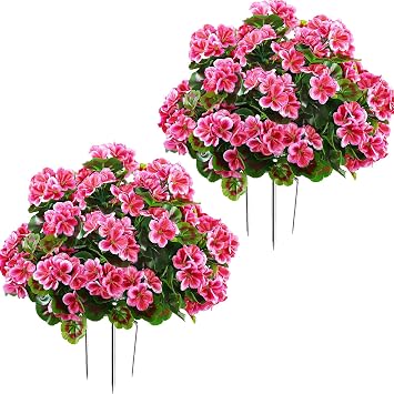 Artificial Topiary for Outdoors 18 Geranium Flower Ball, Outdoor Topiary Artificial Plant for Front Door, Garden, Yard, Patio2, Pink