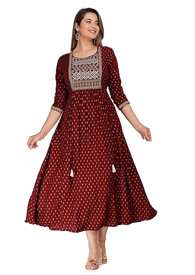 NANAK FEB Women's Printed Rayon Embroidery Kurti for Girs Casual Wear Anarkali Kurta