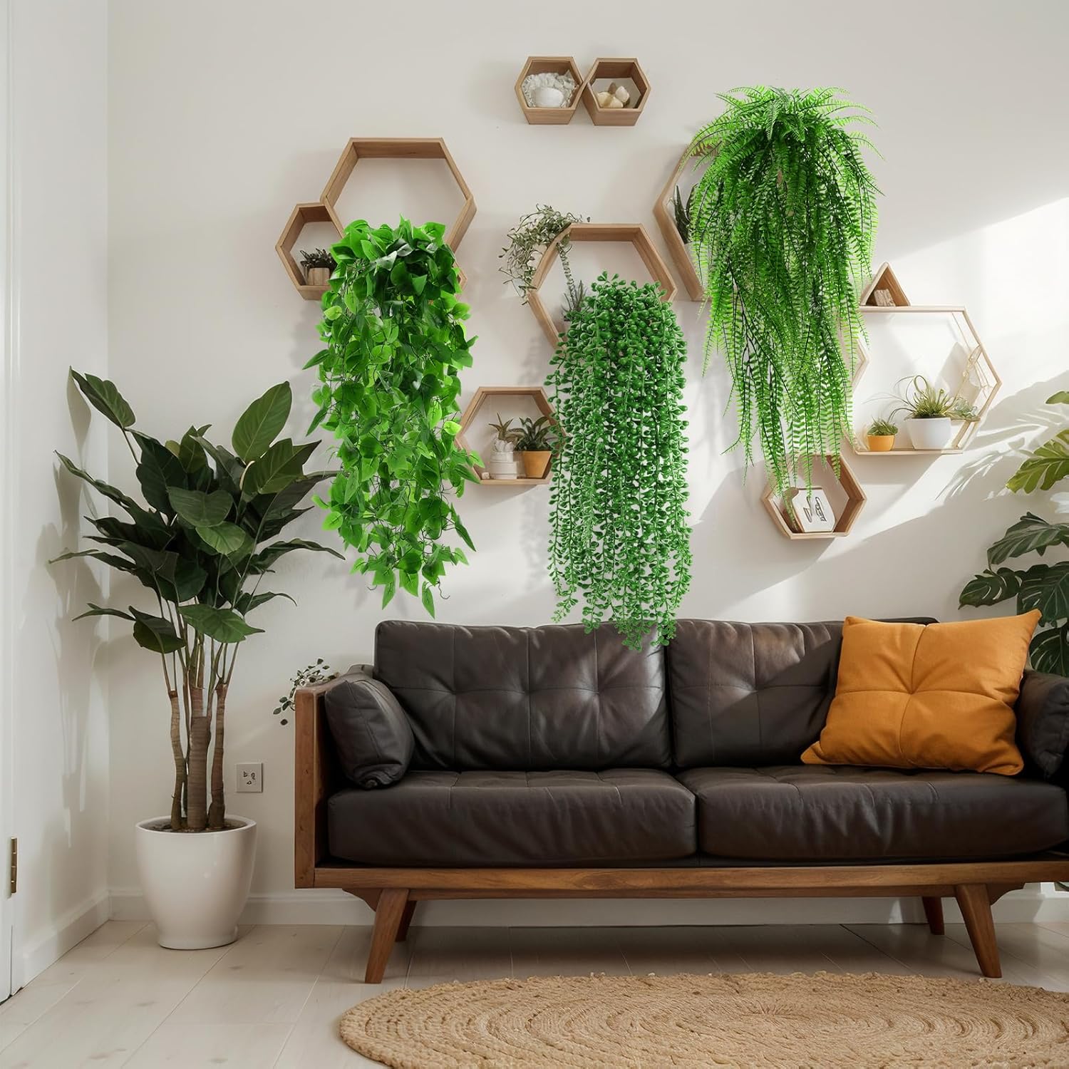 8 Pcs Artificial Hanging Plants Fake Hanging Ferns Plastic Faux Plants for Wall Room Garden Garland Indoor Outdoor Decor No Basket (Boston,Eucalyptus,Ivy Vine,String of Pearls)