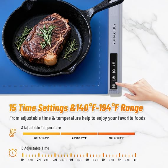 2 Pack Warming Mat for Food,Food Warming Mat,Electric Food Warmer Mat with Graphene Heating Tech, 3 Temperature Settings & 15 Timer Modes, Child Safety Lock, Silicone Heating Pad for Buffets Party
