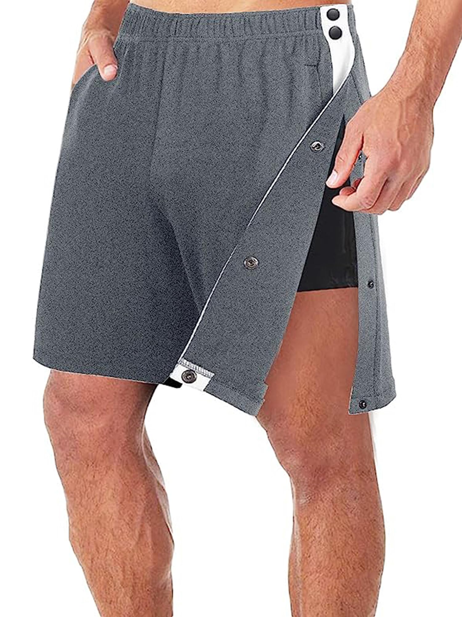 Sexy Outfit Pantaloncini Sportivi da Uomo a Strappo Chiusura con Bottoni Automatici Laterali Vita Elastica Pantaloncini da Allenamento per Palestra per Recupero Post Intervento Chirurgico con Tasche