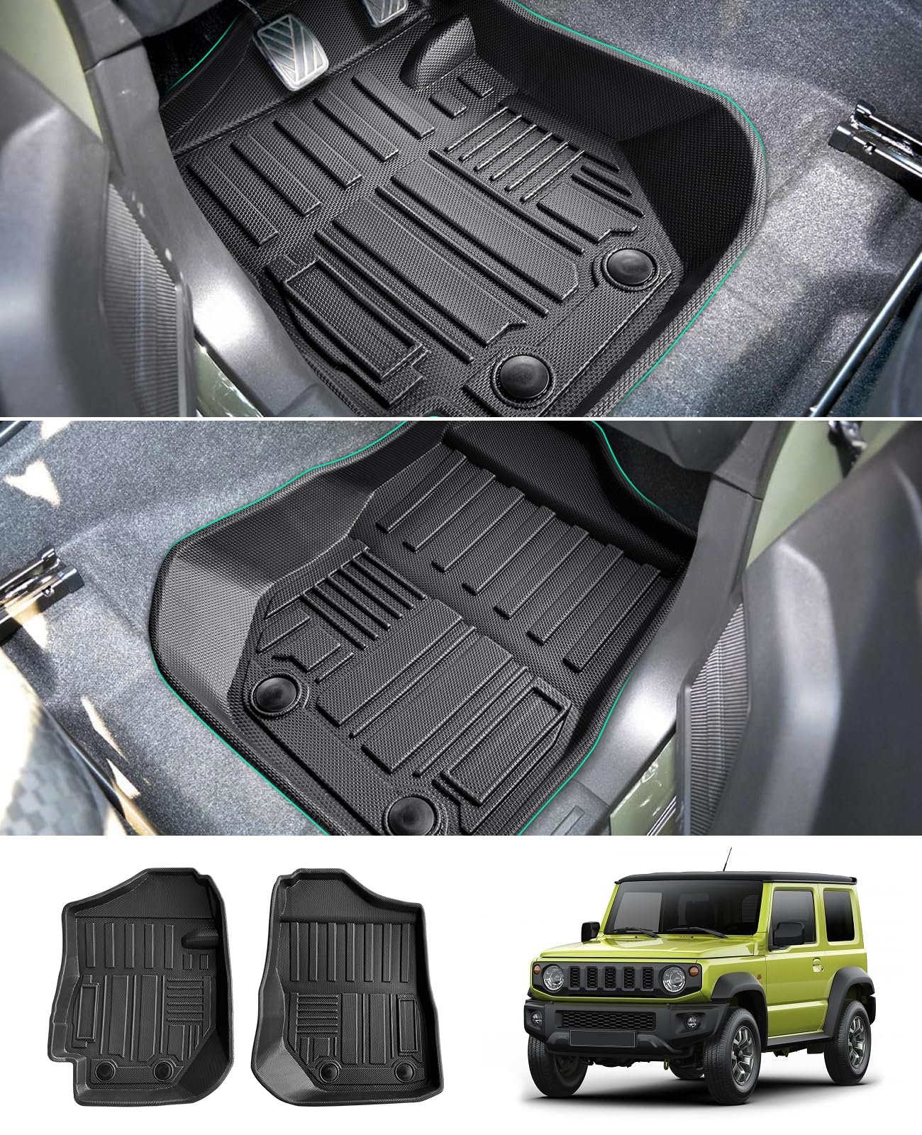 GAFAT Nuevo Suzuki Jimny 2021-2024 2025 JB64/JB74 (Manual) Alfombrillas Delanteras, Jimny 2023 Alfombrillas de Goma TPE para Todo de Clima, Originale 3D Escaneo Borde Alto, Suzuki Jimny Accesorios
